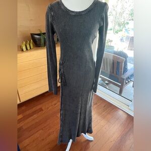 Free People Charcoal Waffle print Maxi Dress Size Medium